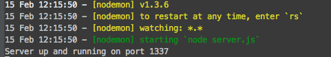 nodemon output